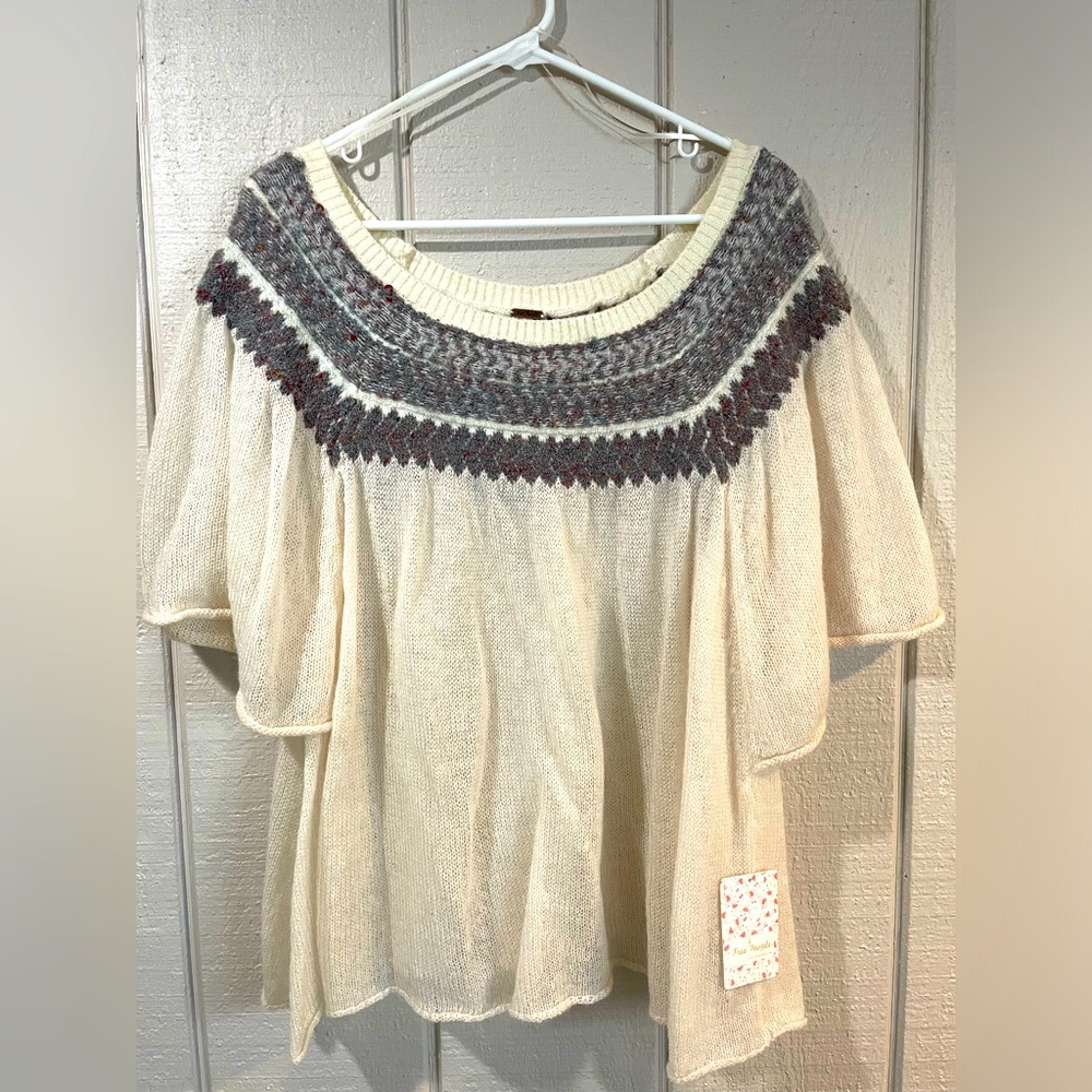 FREE PEOPLE chunky knit lightweight sweater boho off-shoulder loose top